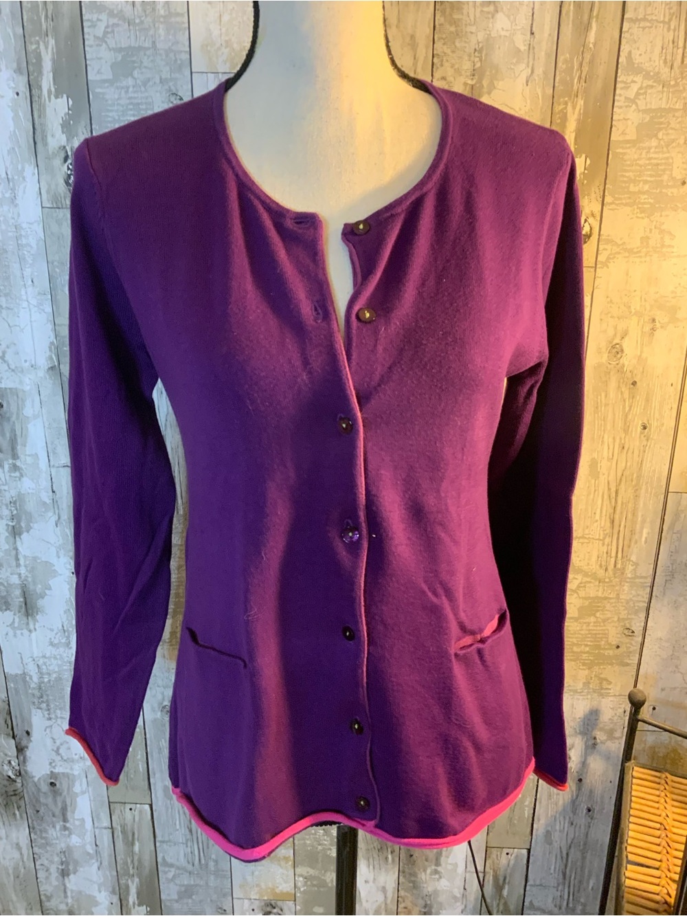 Gudrun Sjoden Purple Cardigan with Pink Trim